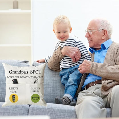 ONFAON Grandpa Gifts,Grandpa's Spot Throw Pillow Covers 18x18 Inch for Bed Sofa Couch,Birthday Christmas Thanksgiving Day Gifts for Grandpa Stepdad,2-Pocket