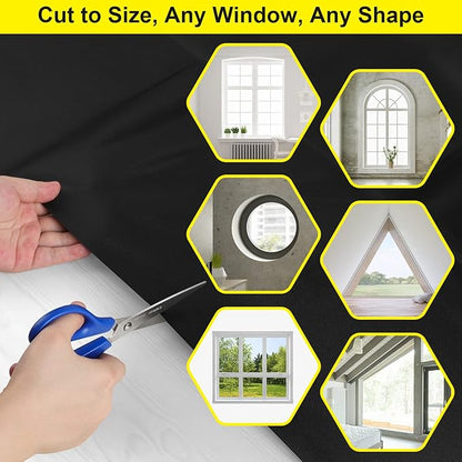 FADOTY Blackout Curtains for Bedroom, Portable 100% Black Out Window Cover Film, Cuttable Blackout Shades Fabric Sheet, No Drill Window Blinds, Sun Heat Light Blocker for Travel Media Dorm, 57'' W
