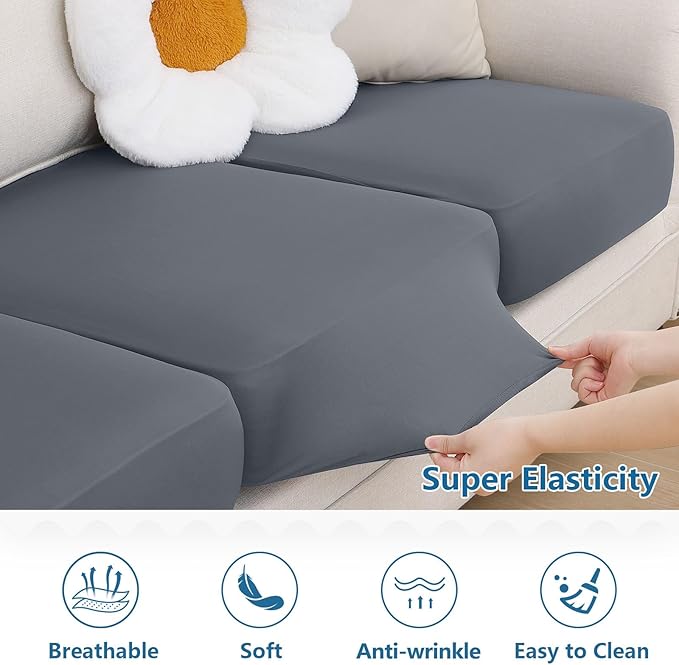 hyha Milk Silk Couch Cushion Covers, Soft Magic Sofa Covers Washable for 2 Cushion Couch, Stretch Sectional Outdoor Cushion Covers for Patio Furniture with Elastic Bottom(Medium, Dark Gray)