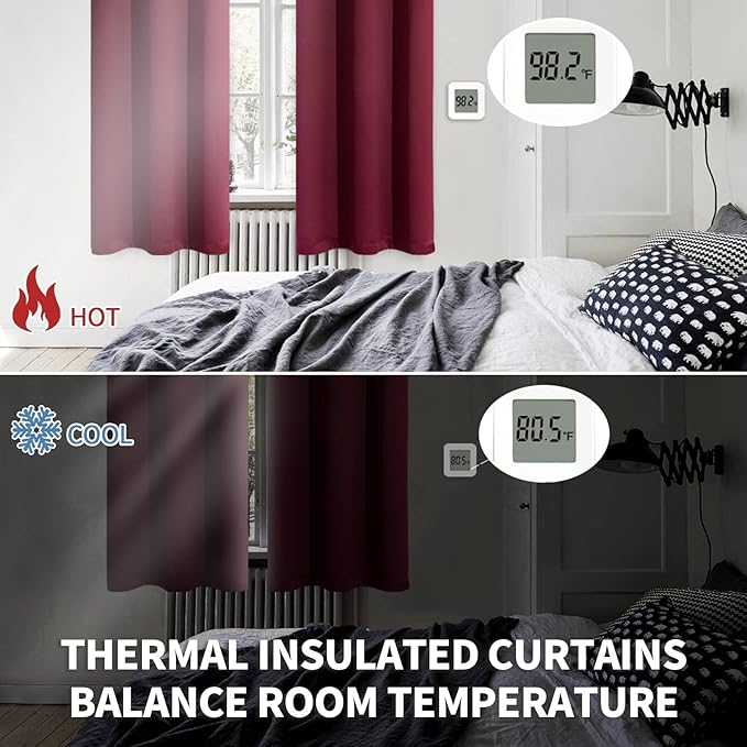 BGment Blackout Curtains for Bedroom - Grommet Thermal Insulated Room Darkening Curtains for Living Room, Set of 2 Panels (70 x 63 Inch, Burgundy)