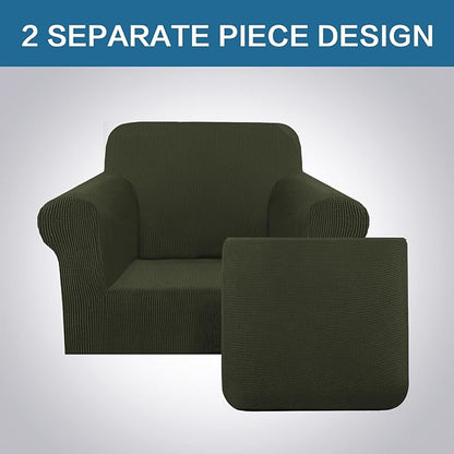 H.VERSAILTEX 2 Piece Couch Cover Stretch Stylish Chair Cover Furniture Cover/Protector Featuring Jacquard Textured Twill Fabric, High Spandex Slipcover Machine Washable (Chair, Olive)