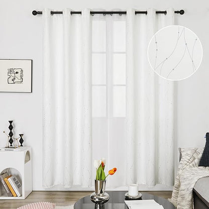 Deconovo White Curtains 84 Inches Long, Room Darkening Curtain, Thermal Insulated Soundproof Drapes, Wave Dots Silver Print, Grommet Top, Window Panels for Living Room Bedroom Nursery Office, Set of 2