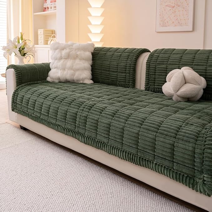 Couch Cover for Dogs Washable, Fuzzy Pet Couch Covers for 3 Cushion Sofa Pet Friendly, Non Slip Sofa Cover (Green, 35" x 70.9"/90 x 180cm)