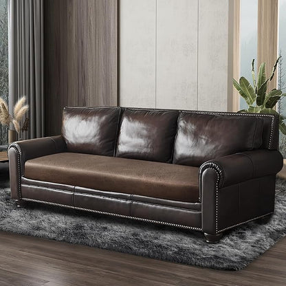 Leather Look Couch Cushion Covers Sofa Seat Slipcovers Sets Couches Furniture Protector for Sectional Armchair Loveseat Pets Kids Stretch Spandex Fabric (1 Cushion Sofa, Light Brown)
