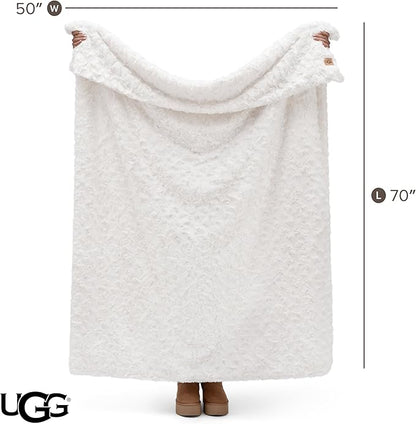 UGG Adalee Faux Fur Throw Blanket for Couch, Cozy Soft Blanket for Bed or Chair, Giftable Fluffy Throw, Machine Washable, Luxury Spring Home Decor, 50-inch x 70-inch, Natural White