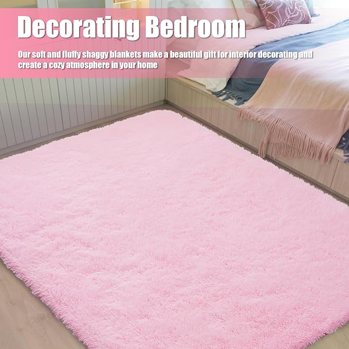 Ultra Soft Fluffy Area Rugs for Bedroom Living Room 10x12, Nursery Rug, Non-Slip Carpet for Kids Dorms Decor, Shaggy Bedside Rug, Pink