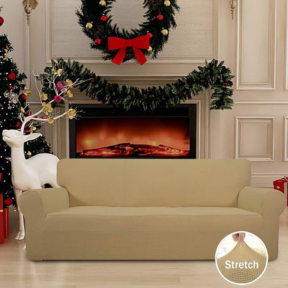 Easy-Going Stretch Oversized Sofa Slipcover 1-Piece Sofa Cover Furniture Protector Couch Soft with Elastic Bottom for Kids, Polyester Spandex Jacquard Fabric Small Checks Golden