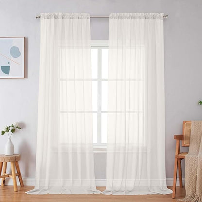 Simplebrand Ivory Sheer Curtains 96 Inches Long, Light Filtering Rod Pocket Solid Color Window Sheer Curtain Panels, Elegant Curtains & Drapes for Living Room, Bedroom 2 Panels (Ivory, 59" W x 96" L)