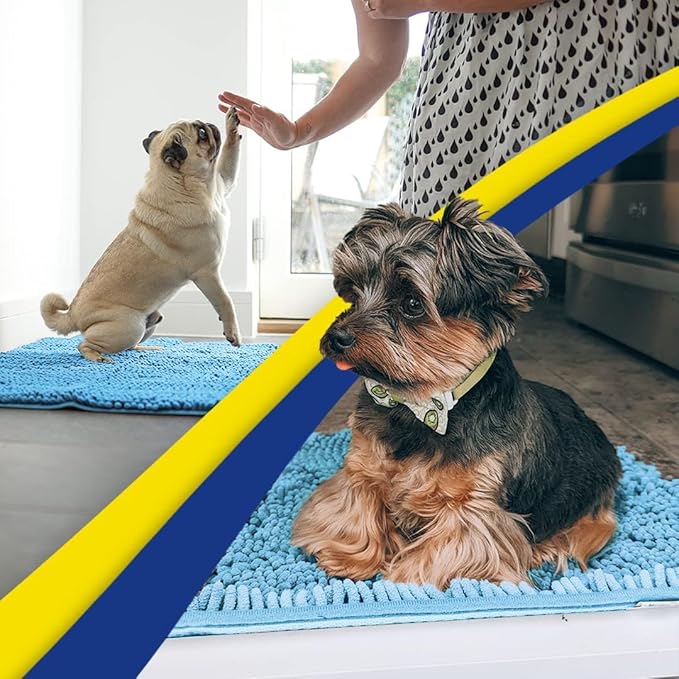 Muddy Mat® | Super Absorbent Door Mat Indoor, Microfiber Quick Dry Chenille Entryway Rug, Non-Slip Front Door Mat, Indoor Mats for Entryway, Machine Washable Pet Rug, Sky Blue 24" x 72"
