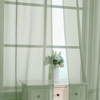 OVZME 2 Panels Sheer Sage Green Curtains 72 Inches Length Window Treatment for Kitchen, Elegant Airy Transparent Curtain Draperies Rod Pocket for Kids Living Room, Each 42 Width 72 Length