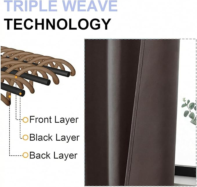 Simplebrand Ava Chocolate Blackout Curtains for Bedroom 96 Inches Long 2 Panels, Solid Thermal Insulated, Energy Saving Nursery Window Treatment Curtains Blackout Drapes, W40 x L96 Inch, Chocolate