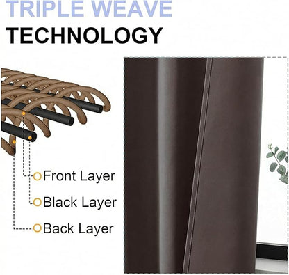 Simplebrand Ava Chocolate Blackout Curtains for Bedroom 63 Inch Length 2 Panels Set, Privacy Thermal Insulated Rod Pocket Door Window Curtains for Patio French Door Front Door, W40 x L63 Inch
