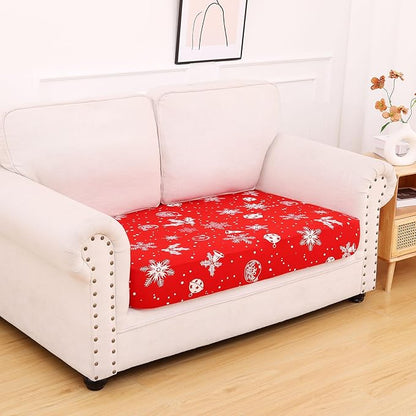 hyha Printed Couch Cushion Covers, Floral Sofa Covers Washable for 2 Cushion Couch, Stretch Pattern Outdoor Cushion Covers for Patio Furniture with Elastic Bottom(Medium, Snowflake Bell)