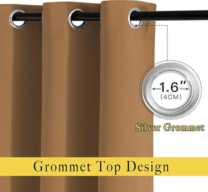 NICETOWN Half Window Curtains for Bedroom - Grommet Modern Thermal Insulated Blackout Window Drapes Sound Reducing for Nursery/Kitchen, Gold Brown, W52 x L54, Set of 2