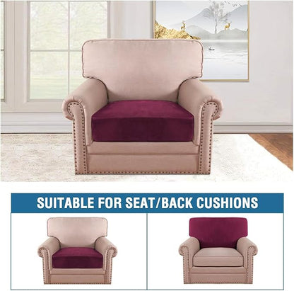 H.VERSAILTEX Velvet Stretch Couch Cushion Cover Plush Cushion Slipcover for Chair Cushion Furniture Protector Seat Cushion Sofa Cover (1 Piece Armchair Cushion Covers, Burgundy)