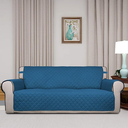 PureFit Reversible Quilted Sofa Cover, Water Resistant Slipcover Furniture Protector, Washable Couch Cover with Non Slip and Elastic Straps for Kids, Pets (Sofa, Peacock Blue/Beige)