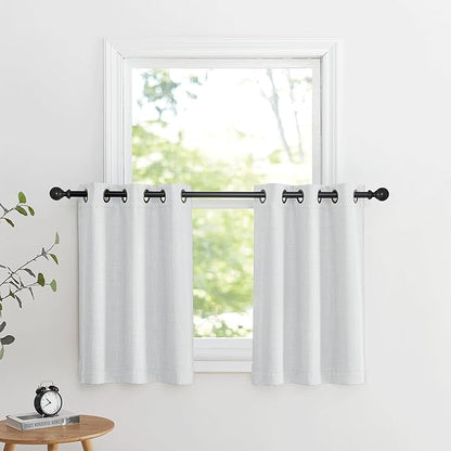 NICETOWN Faux Linen Greyish White Room Darkening Curtain Valances 36 inches Long, Grommet Energy Saving Thermal Window Tiers Short Curtains for Living Room/Bedroom, W34 x L36, 2 Panels