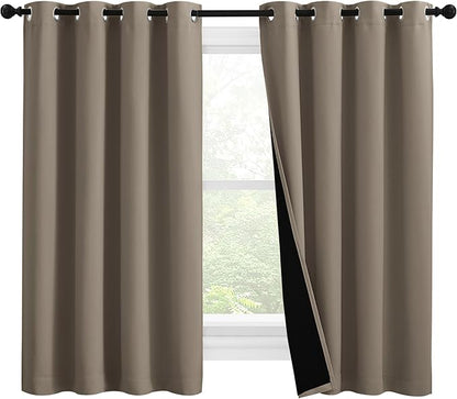 NICETOWN 100% Blackout Curtains with Black Liners, Thermal Insulated Full Blackout 2-Layer Lined Drapes, Noise Cancellation Window Draperies for Dining Room (Taupe, 2 Panels, 55-inch W by 57-inch L)