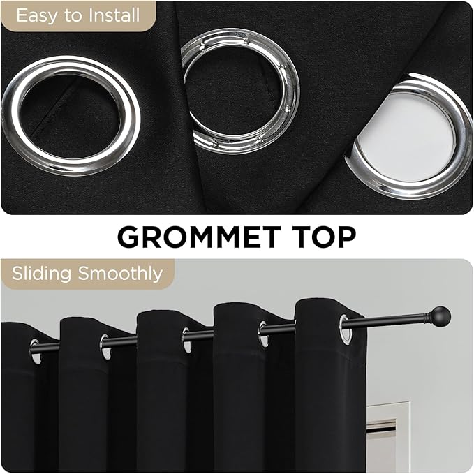 Joydeco Blackout Patio Sliding Door Curtains 84 Inches Long, Grommet Privacy Room Divider Curtains, Extra Wide Thermal Blackout Drapes for Bedroom Living Room (Black, 60Wx84L, 1 Panel)