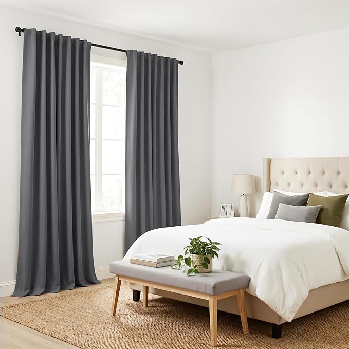Pony Dance Blackout Curtains Thermal Insulated Window Treatment Panels Room Darkening Shade Drapes for Living Room Back Tab/Rod Pocket Bedroom Draperies, 55 x 90 Inch, Grey, 2 Panels