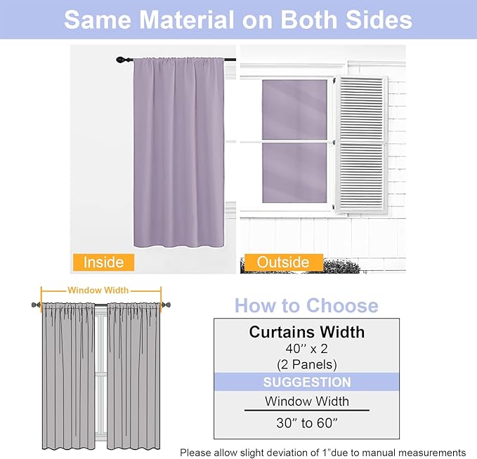 Simplebrand Ava Lilac Blackout Curtains for Bedroom 63 Inch Length 2 Panels Set, Nursery Thermal Insulated Energy Saving Rod Pocket Window Treatment Curtains Blackout Drapes, W40 x L63 Inch, Lilac