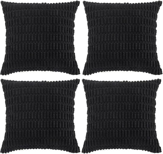 Fancy Homi 4 Packs Boho Black Decorative Throw Pillow Covers 20x20 Inch for Living Room Couch Bed Sofa, Rustic Modern Farmhouse Home Decor, Soft Plush Corduroy Square Cute Cushion Case 50x50 cm
