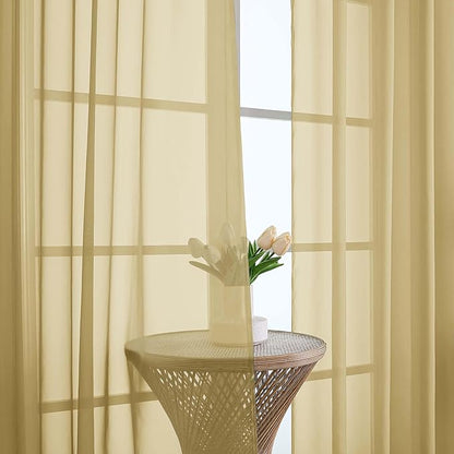 OWENIE Gold Sheer Curtains 120 Inches Long 2 Panels Set, Airy Lightweight Sheer Gold Curtains for Living Room Bedroom, Farmhouse Voile Filmy Rod Pocket Curtains Drapes, 2 Pcs, Each 59" Wx120 L Inch