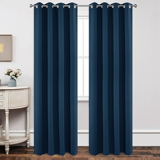 Joydeco Blackout Curtains 95 Inch Length 2 Panels Set, Thermal Insulated Long Curtains& Drapes 2 Burg, Room Darkening Grommet Drapes for Living Room Bedroom Window (W52 x L95 Inch, Navy Blue)