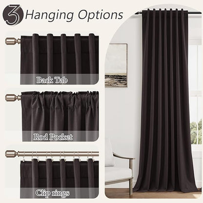 Guken Cocoa Coffee 100% Blackout Linen Curtains 96 Inch Length 2 Panels Set for Living Room Bedroom Back Tab/Rod Pocket Thermal Insulated Farmhouse Black Out Drapes Room Darkening,52x96