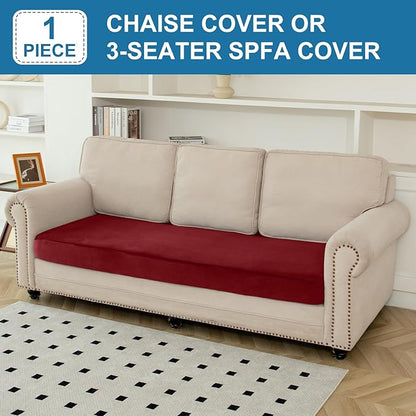 Couch Cover Velvet Chaise Cushion Cover for Sectional Sofas - Elastic L-Shaped Sofa Seat Covers Washable, Slipcover Protector (1-Piece, Christmas Red)