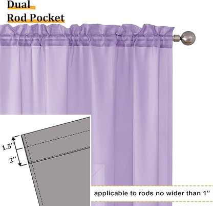 Aiyufeng Light Purple Sheer Curtain Panels Pair Sold 96 Inch Length, Light Filtering Window Curtain Drapes Treatment for Kitchen, Bedroom/Children Room, Voile Top Dual Rod Pocket, 2 Pack of 42 x 96"