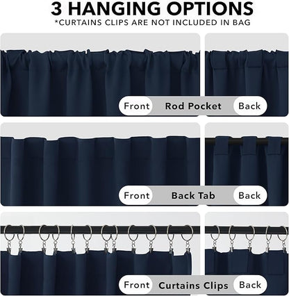 Deconovo Solid Back Tab and Rod Pocket Curtains Blackout Curtains Thermal Insulated Drapes Room Darkening Curtains for Living Room 52Wx84L Inch Navy Blue 2 Panels