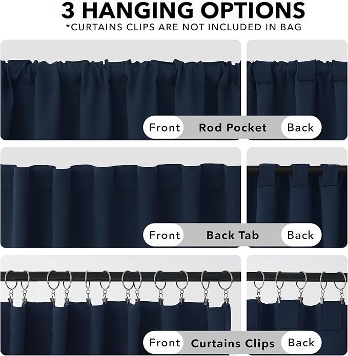 Deconovo Blackout Curtains, Thermal Insulated, W42 x L84 2 Panels, Back Tab, Machine Washable, Room-Darkening Drapes for Bedroom/Living Room Navy Blue