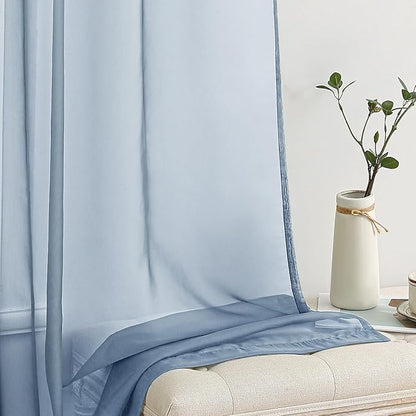 MIULEE 2 Panels Solid Color Sheer Window Curtains Elegant Window Voile Panels/Drapes/Treatment for Bedroom Living Room (54X96 Inches Dusty Blue)