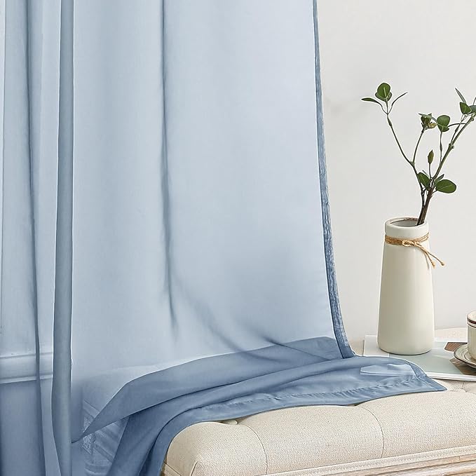 MIULEE Dusty Blue Sheer Curtains 84 Inches Long 2 Panels, Light Filtering Voile Drapes with Rod Pocket for Bedroom and Living Room Windows