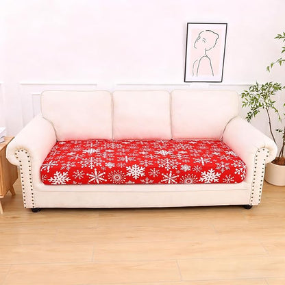 hyha Printed Couch Cushion Covers, Floral Sofa Covers Washable for 3 Cushion Couch, Stretch Pattern Outdoor Cushion Covers for Patio Furniture with Elastic Bottom(Large, Christmas Snowflakes)