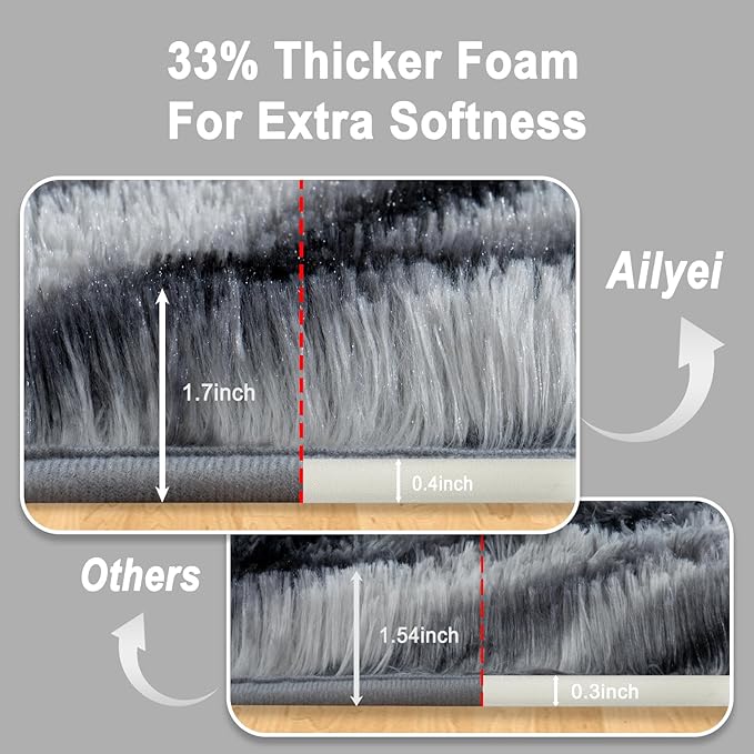 Soft Runner Rugs for Bedroom Hallways, 2x3 Black and White Fluffy Shag Throw Area Rug Non Slip for Bedside Dorm, Long Shaggy Furry Carpet for Nursery Living Room