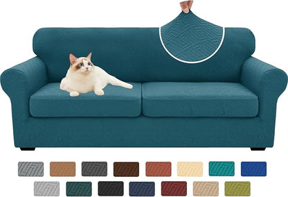 XINEAGE New 3 Pieces Couch Covers for 2 Extra Large Cushion Sofa Super Stretch Sofa Cover for 2 Large Seat Universal Loveseat Slip Cover for Living Room (Peacock Blue), 71"-91"(2 Cushions)