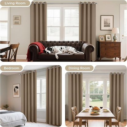Joydeco Blackout Curtains 63 Inch Length 2 Panels Set, Thermal Insulated Long Curtains& Drapes 2 Burg, Room Darkening Grommet Drapes for Living Room Bedroom Window (W52 x L63 Inch, Khaki)