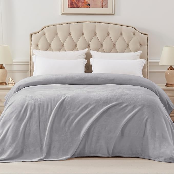 Exclusivo Mezcla Fleece Blanket Cal King Size for Bed, Super Soft and Warm, All Season, Cozy, Plush, Lightweight, 120x120 Inches, Light Grey
