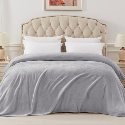 Exclusivo Mezcla Fleece Blanket Cal King Size for Bed, Super Soft and Warm, All Season, Cozy, Plush, Lightweight, 120x120 Inches, Light Grey