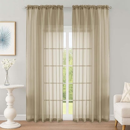 OWENIE Taupe Sheer Curtain 90 Inches Long 2 Panels Set, Solid Filmy Drapes for Living Room Bedroom, Elegant Window Voile Sheer Curtain Panels Drapes, 2 Pcs, Each 59" Wx90 L Inch