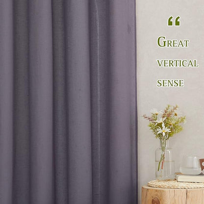 NICETOWN Flax Linen Sheer Curtains for Living Room, Grommet Vertical Semi Sheer Curtains Privacy Drapes with Light Filter for Villa/Cottage, W52 x L84, Purple Brown, 1 Pair