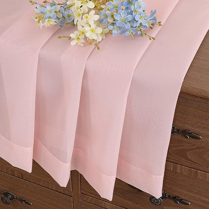 Blush Pink Small Sheer Curtains Tier 24 Inches Length 2 Pieces, Light Filtering Cafe Curtains for Living Room Bathroom, Modern Window Treatments Dual Rod Pocket Panels, 2X42Wx24L Inches