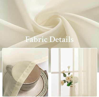 MIULEE 2 Panels Solid Color Light Cream Sheer Window Curtains Elegant Window Voile Panels/Drapes/Treatment for Bedroom Living Room (54 X 102 Inches Light Cream)