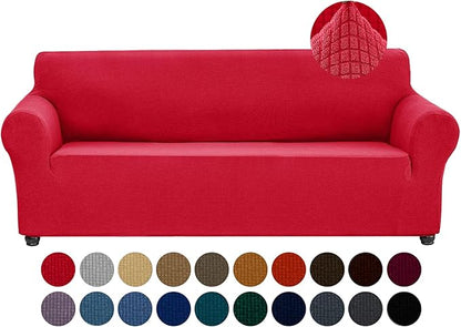 Joccun Christmas Stretch Couch Cover Slipcovers, 1-Piece Sofa Covers for 3 Cushion Couch Spandex Jacquard Washable Furniture Protector Cover for Living Room,Kids,Pets(Sofa,Ruby)