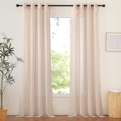 NICETOWN Taupe Voile Sheer Curtains 108 inches Long for Living Room, Grommet Airy & Elegant Light Filtering Soft Sheer Lightweight Window Treatment for Bedroom, W54 x L108, 2 Panels