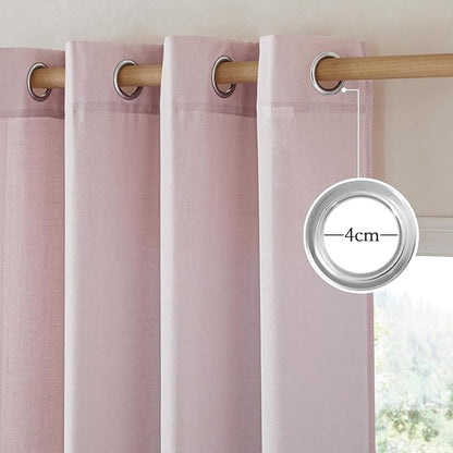 NICETOWN Blush Pink Linen Curtains for Kitchen, Thick Flax Small Window Treatments Semi Sheer Privacy Assured with Light Through for Cafe/Bathroom, W42 x L36, 2 Panels