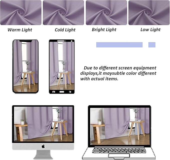 Simplebrand Ava Lilac Blackout Curtains for Bedroom 84 Inch Length 2 Panels Set, Solid Thermal Insulated Privacy Living Room Window Treatment Curtains Blackout Drapes, W50 x L84 Inch, Lilac