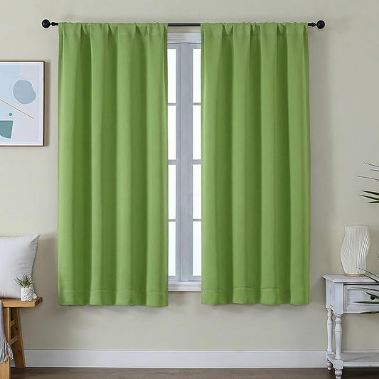 Simplebrand Ava Lime Blackout Curtains for Bedroom 63 Inch Length 2 Panels Set, Privacy Thermal Insulated Rod Pocket Door Window Curtains for Patio French Door Front Door, W40 x L63 Inch